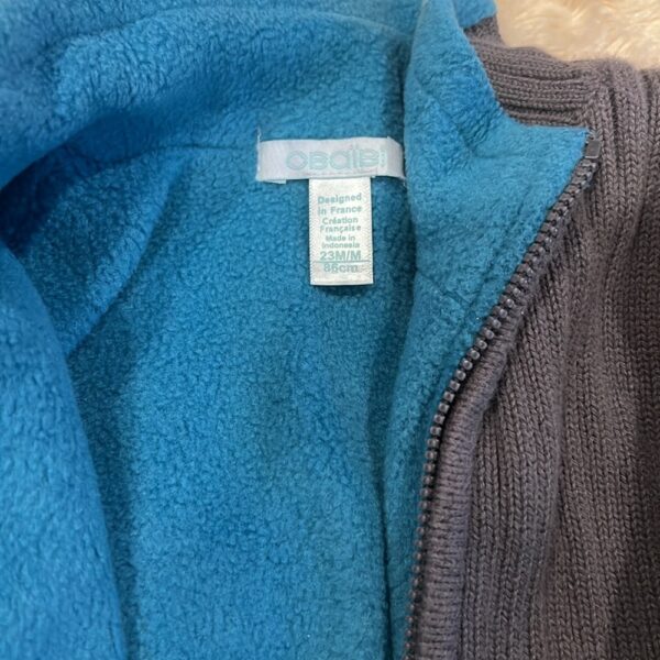 Obaibi, thick fleece lined grey zip up sweater, size 2