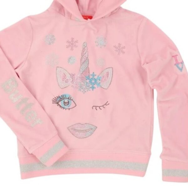 BUTTER Winter Unicorn Velour Cross-Back Hoodie