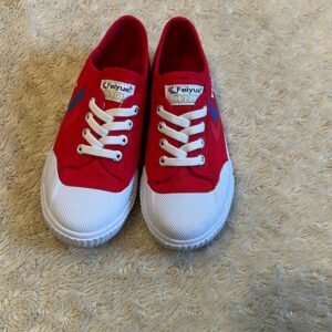 Feiyue, worn once, pair of red no tie sneakers, great for parkour and ninja, sz2