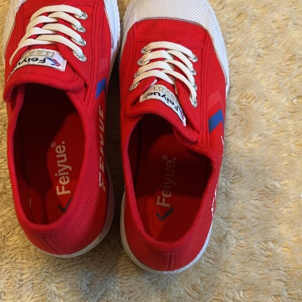 Feiyue, worn once, pair of red no tie sneakers, great for parkour and ninja, sz2