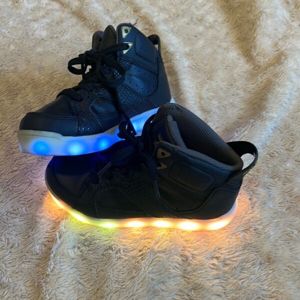 Sketchers, pr of black rechargeable light up shoes, size 1