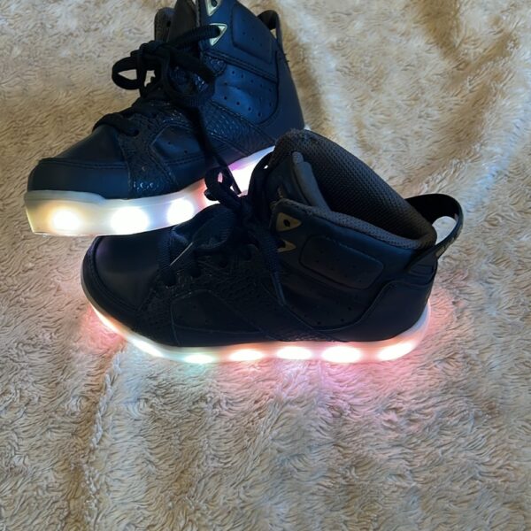 Sketchers, pr of black rechargeable light up shoes, size 1