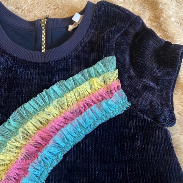 Baby Sara by SaraSara, blue sweater dress with rainbow detail, size 6