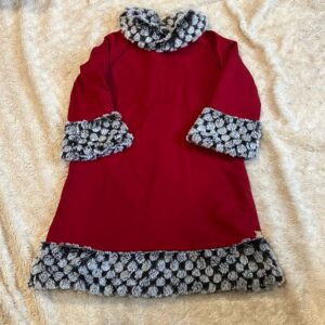 Deux par Deux, red holiday dress with faux fur detail, size 7
