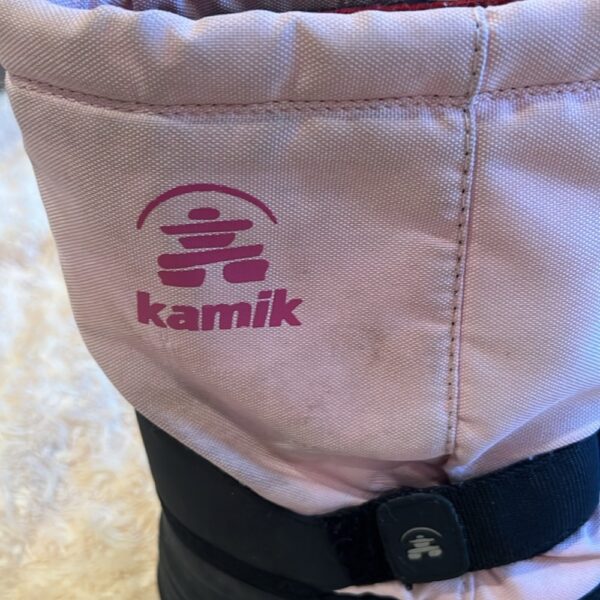 Kamik, pair of girl’s snow boots, black and light pink, size 2