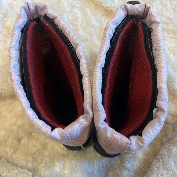 Kamik, pair of girl’s snow boots, black and light pink, size 2
