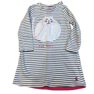 Joules, long sleeved jersey style dress with Cat, size 2-3 years