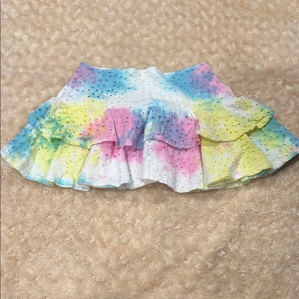 Like New, Katie J NYC Colorful Eyelet Ruffle Skirt, Size Large