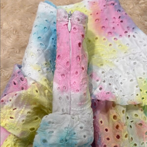 Like New, Katie J NYC Colorful Eyelet Ruffle Skirt, Size Large