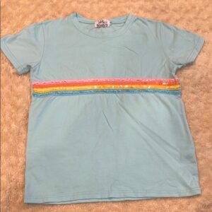 Lola + The Boys, Kids Blue Shirt with Rainbow Sequin Stripes, Size 14