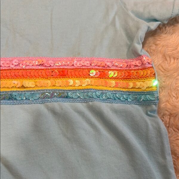 Lola + The Boys, Kids Blue Shirt with Rainbow Sequin Stripes, Size 14