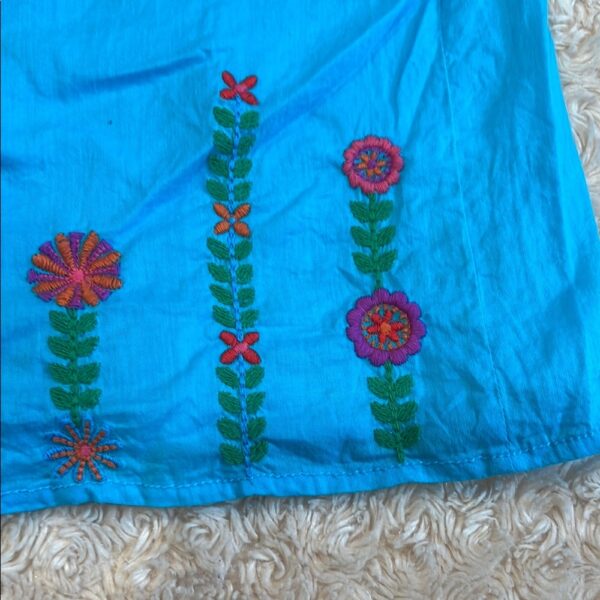 Peek, Girl’s Aqua Lined Linen Dress with Embroidery, Size 18-24 months