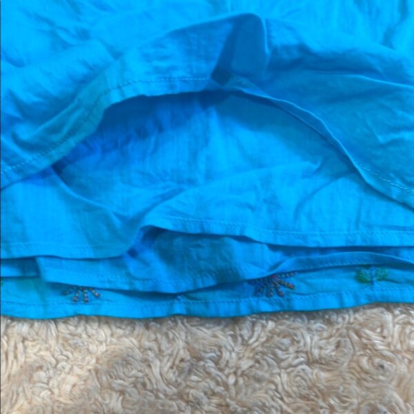 Peek, Girl’s Aqua Lined Linen Dress with Embroidery, Size 18-24 months