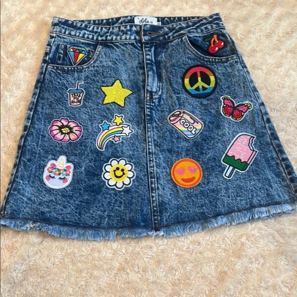 Lola + The Boys, Girls Denim Skirt with Patches, Size 12