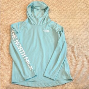 The North Face Light Blue Hooded Athletic Shirt, SPF 50, Size Medium