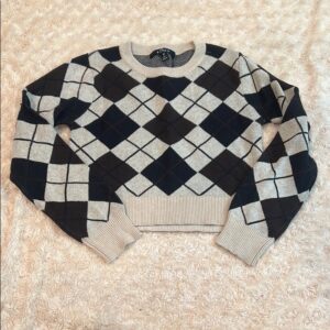 NWOT, Flowers by Zoe, Argyle Patterned Sweater - Brown and Tan, Size Medium