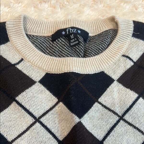 NWOT, Flowers by Zoe, Argyle Patterned Sweater - Brown and Tan, Size Medium