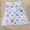 Firehouse NYC, Girls White Muscle Tee with Peace and Love Graphics, Size L