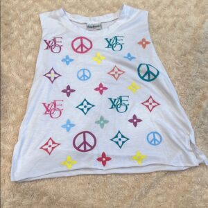 Firehouse NYC, Girls White Muscle Tee with Peace and Love Graphics, Size L