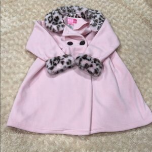 Good Lad Girls Pink Long Cape Like Coat with Leopard Trim, Size 5