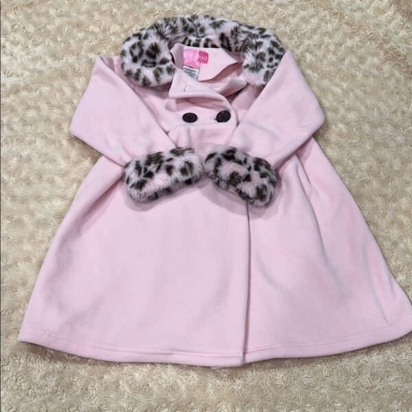 Good Lad Girls Pink Long Cape Like Coat with Leopard Trim, Size 5
