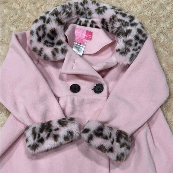 Good Lad Girls Pink Long Cape Like Coat with Leopard Trim, Size 5