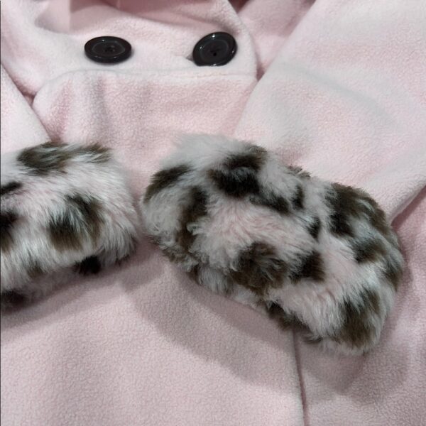 Good Lad Girls Pink Long Cape Like Coat with Leopard Trim, Size 5