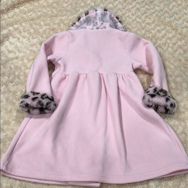 Good Lad Girls Pink Long Cape Like Coat with Leopard Trim, Size 5
