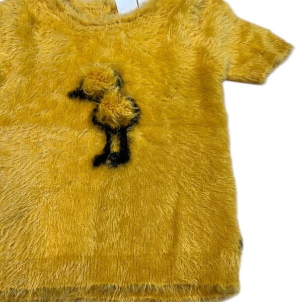 Deux par Deux Yellow and Black Short Sleeve Fuzzy Shirt, Size 6