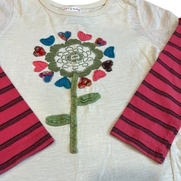 Mimi & Maggie Cream and Pink Long Sleeve Tee with Floral Design, Size 6X