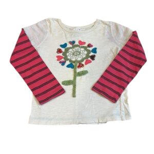 Mimi & Maggie Cream and Pink Long Sleeve Tee with Floral Design, Size 6X