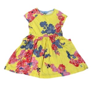 Joules Yellow Pink Flutter Sleeve Sundress, Size 6