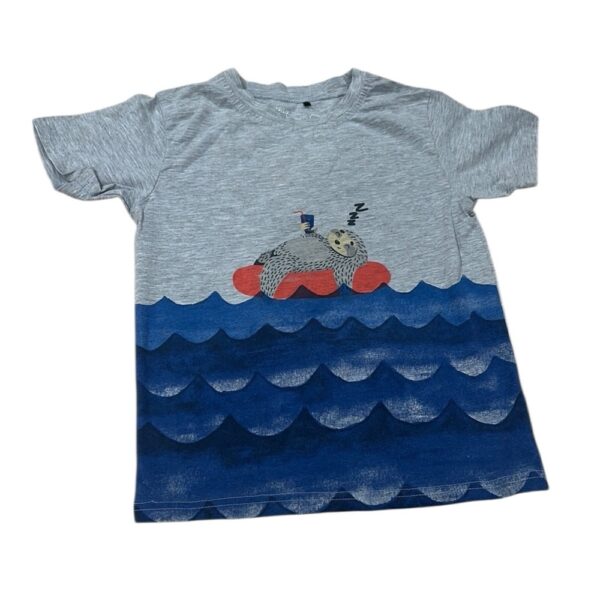 Deux par Deux Gray and Blue Nautical Short Sleeve Tee, Size 4