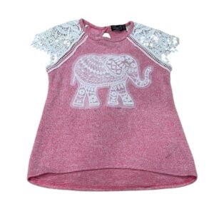 Third Wish Girls Pink and White Lace Sleeve Tee with Elephant Design, Size 5