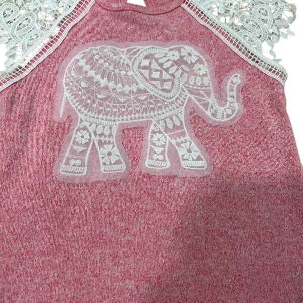Third Wish Girls Pink and White Lace Sleeve Tee with Elephant Design, Size 5