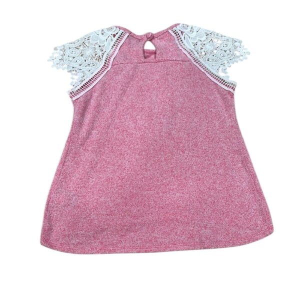 Third Wish Girls Pink and White Lace Sleeve Tee with Elephant Design, Size 5