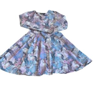 Rock Your Kid Girls Blue and Purple Fit and Flare Unicorn Dress, Size 7