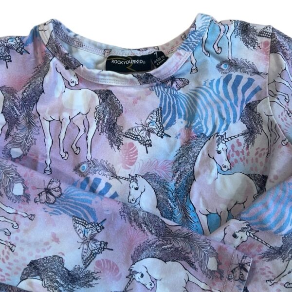 Rock Your Kid Girls Blue and Purple Fit and Flare Unicorn Dress, Size 7