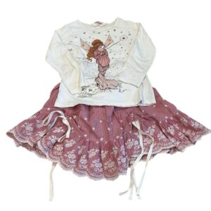 Paper Wings, Girls Pink Striped Bustle Skirt with Matching LS Tee, Size 7