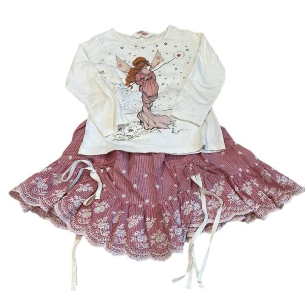 Paper Wings, Girls Pink Striped Bustle Skirt with Matching LS Tee, Size 7