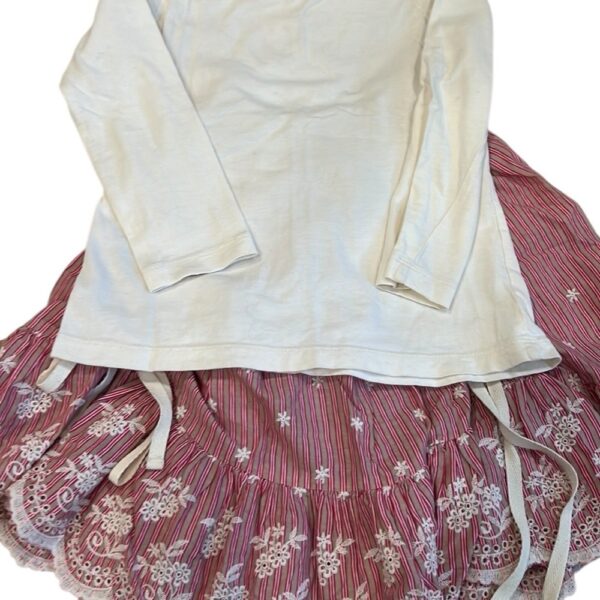 Paper Wings, Girls Pink Striped Bustle Skirt with Matching LS Tee, Size 7
