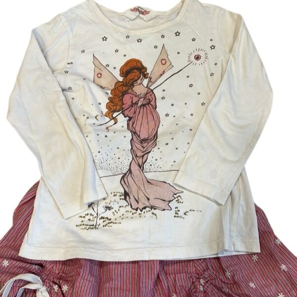 Paper Wings, Girls Pink Striped Bustle Skirt with Matching LS Tee, Size 7