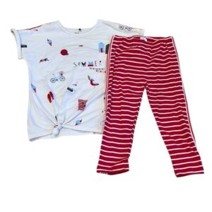 Like New, Deux Par Deux, White Graphic Tee with Matching Leggings, Size 7