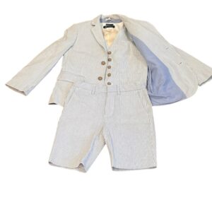 Crewcuts Blue and White Seersucker 3 Piece Summer Suit, Size 8