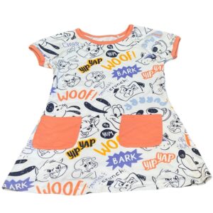 Disney Cream and Orange Cartoon Dress, Size Small (6)