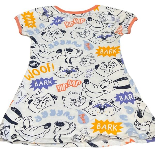 Disney Cream and Orange Cartoon Dress, Size Small (6)