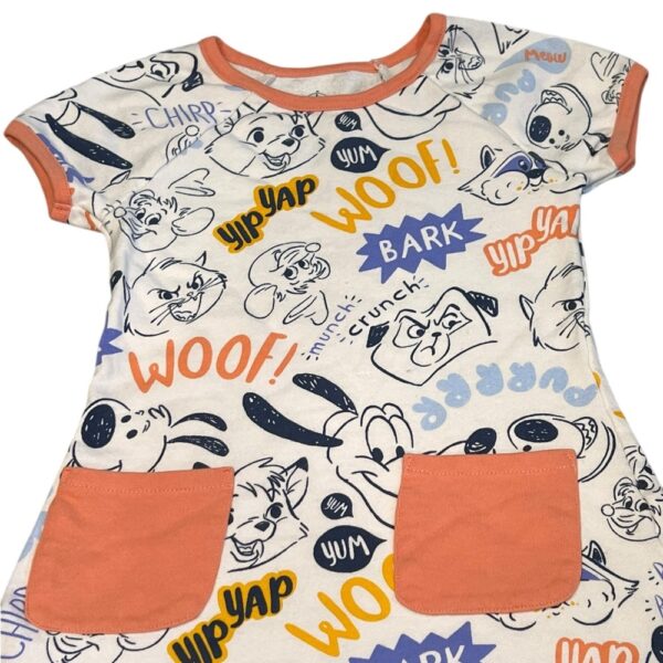 Disney Cream and Orange Cartoon Dress, Size Small (6)