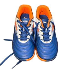 Joma Pair of Boys Turf Soccer Cleats in Blue, Orange, and White, Size 1.5