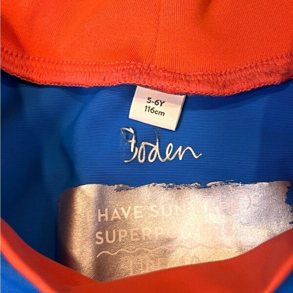 Boden Blue and Orange Shark Rashguard, Size 5-6