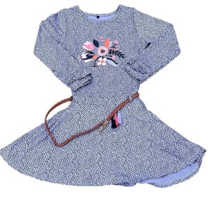 Deux par Deux Blue Polka Dot Dress with Floral Design, Size 6